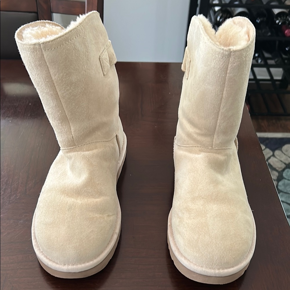 UGG Snow Ivory Shearling Buckle Boots